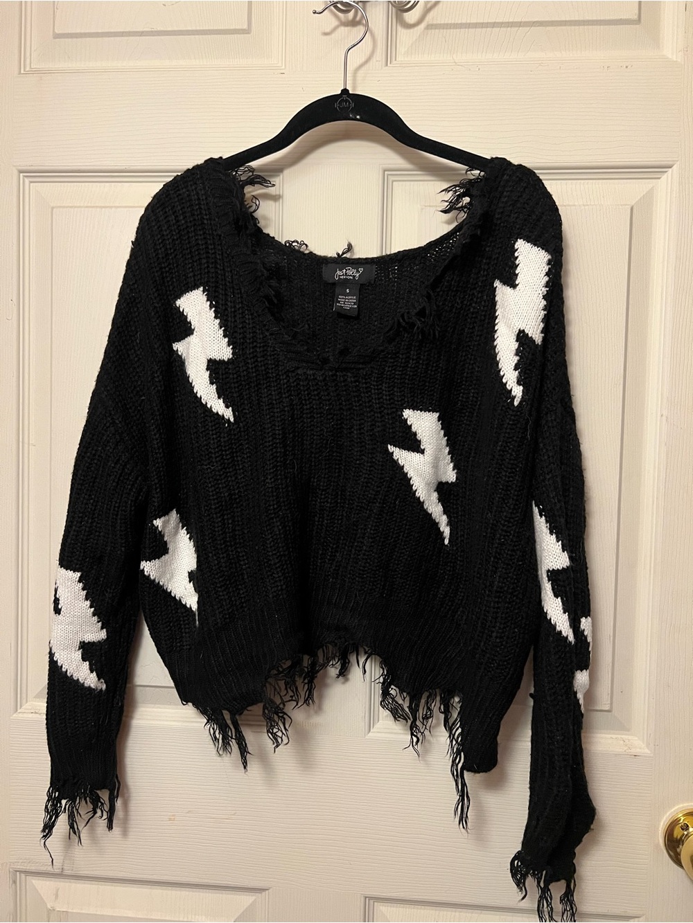 Distressed Lightning Bolt Black Knit Sweater